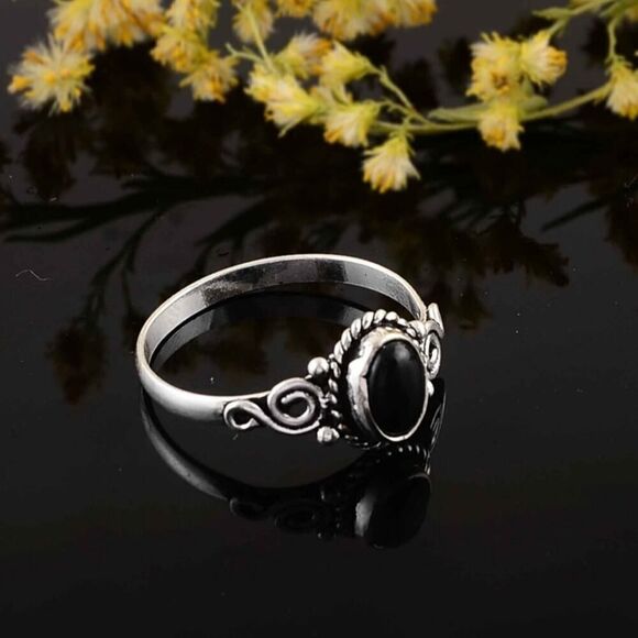 Black Obsidian Ring Everyday Silver Women Jewelry Perfect Gift - Picture 5 of 7